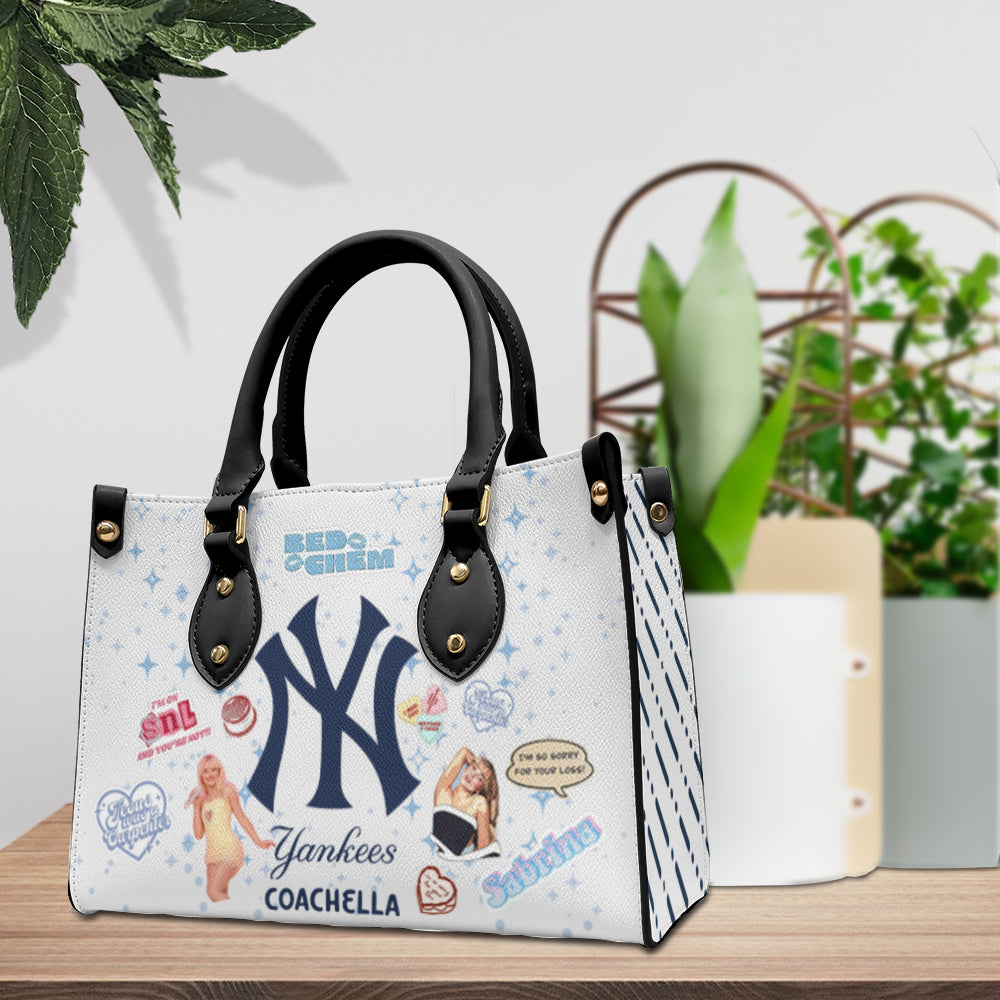 "Steal the Spotlight at Coachella with the Limited Edition V1 Leather Bag: NY Yankees x Sabrina Carpenter!"